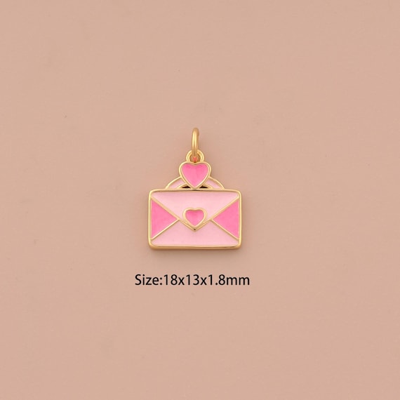 18K Gold Envelope Charms,Enamel Heart Charms Pendants,Envelope Charm for DIY Jewelry Making Supply