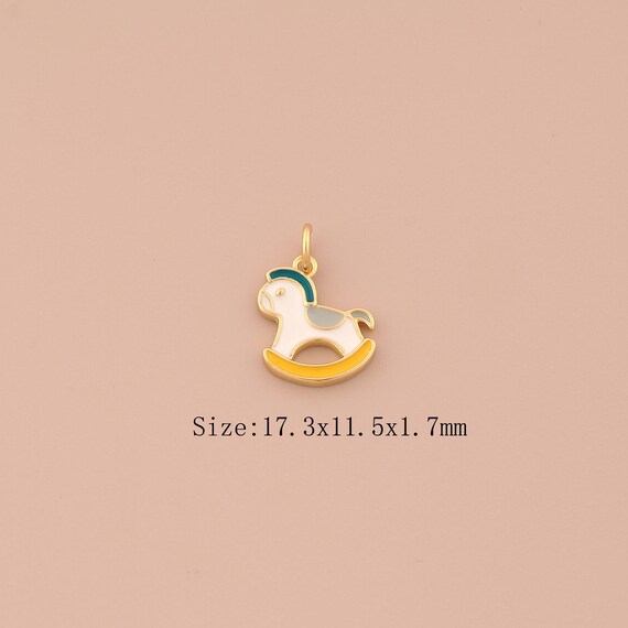 18K Gold Rocking Horse Charms,Enamel Animal Charms Pendants,Rocking Horse Charm for DIY Jewelry Making Supply