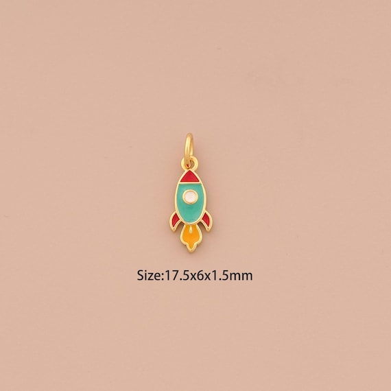 18K Gold Rocket Charms,Enamel Rocket Charms Pendants,Rocket Charm for DIY Jewelry Making Supply