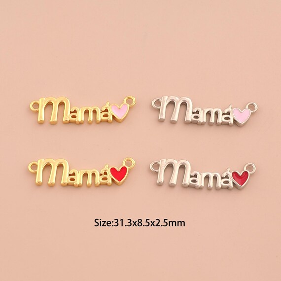 18K Gold MAMA Charms,Enamel Heart Charms Pendants,Letter Charm for DIY Jewelry Making Supply