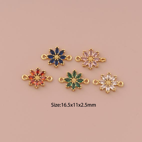 18K Gold Flower Connector,CZ Pave Minimalist Connector Charms,Flower Connector for DIY Jewelry Making Supply