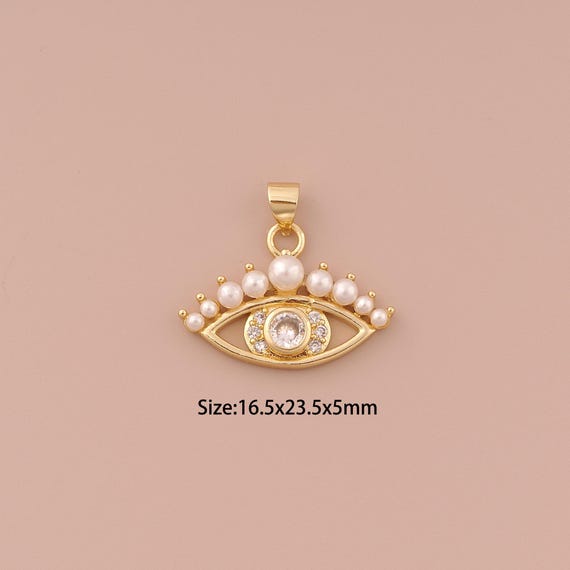 18K Gold Evil Eye Charms,CZ Pave Minimalist Charms Pendants,Devil Eye Charm for DIY Jewelry Making Supply