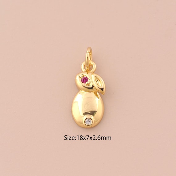 18K Gold Rabbit Charms,CZ Pave Minimalist Charms Pendants,Rabbit Charm for DIY Jewelry Making Supply