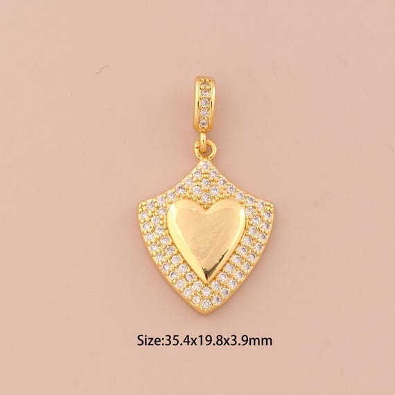 18K Gold Heart Charms,CZ Pave Heart Charms Pendants,Heart Charm for DIY Jewelry Making Supply