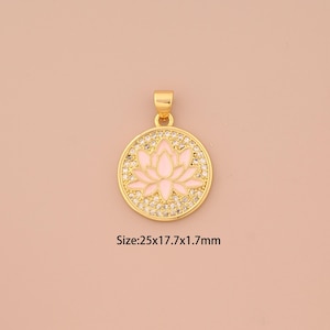 18K Gold CZ Lotus Charms,Enamel Lotus Charms Pendants,Lotus Charm for DIY Jewelry Making Supply