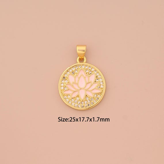 18K Gold CZ Lotus Charms,Enamel Lotus Charms Pendants,Lotus Charm for DIY Jewelry Making Supply