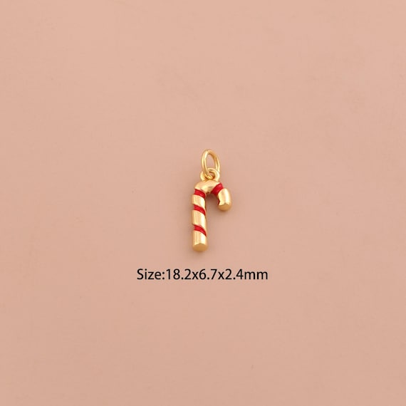 18K Gold Christmas Cane Charms,Christmas Charms Pendants,Enamel Cane Charm for DIY Jewelry Making Supply
