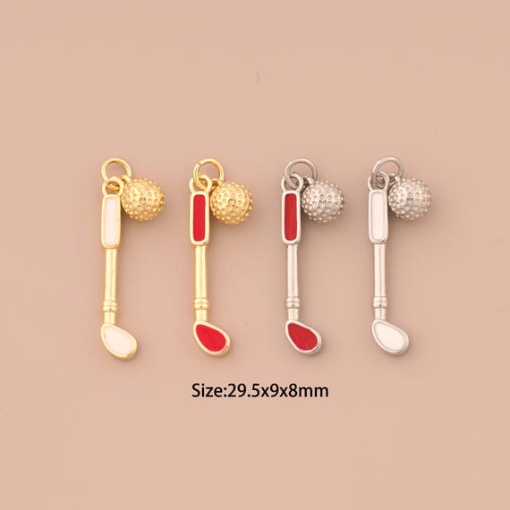 18K Gold Golf Club Charms,Enamel Golf Charms Pendants,Golf Club Charm for DIY Jewelry Making Supply