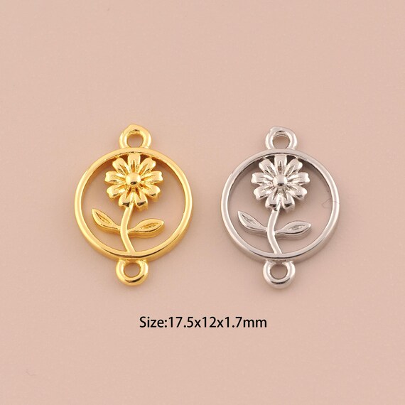 18K Gold Flower Connector,Minimalist Connector Charms,Round Connector for DIY Jewelry Making Supply