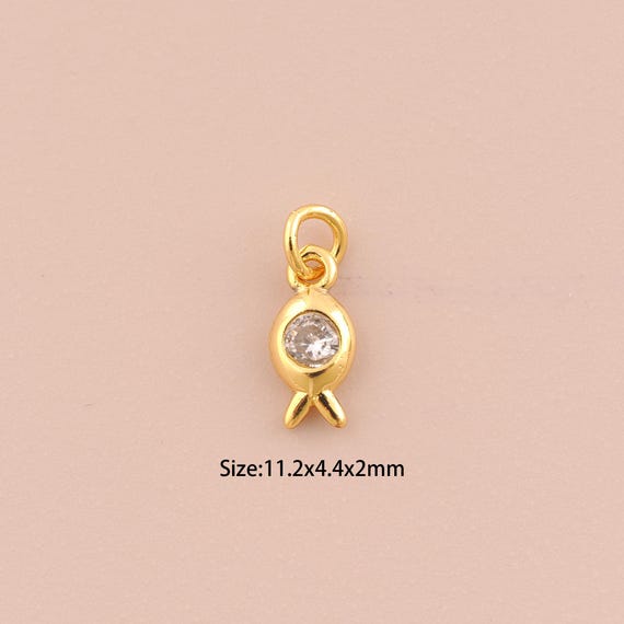 18K Gold Fish Charms,CZ Pave Minimalist Charms Pendants,Fish Charm for DIY Jewelry Making Supply