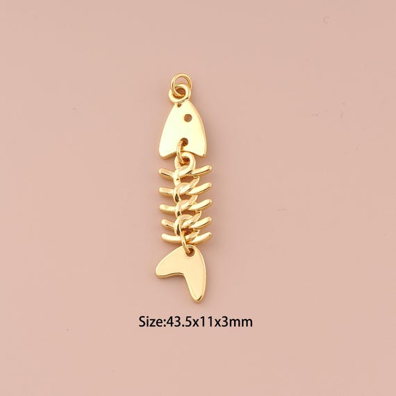 18K Gold Fishbone Charms,Minimalist Charms Pendants,Fishbone Charm for DIY Jewelry Making Supply