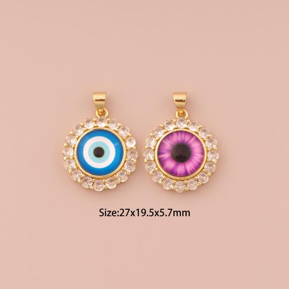18K Gold Evil Eye Charms,Enamel Minimalist Charms Pendants,Devil Eye Charm for DIY Jewelry Making Supply