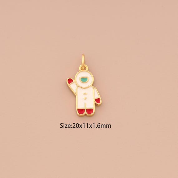 18K Gold Astronaut Charms,Enamel Spaceman Charms Pendants,Character Charm for DIY Jewelry Making Supply
