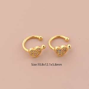 18K Gold Heart Piercing Cartilage Clip Earrings,CZ Pave Cuff Earrings,,Hypoallergenic Hoop Earrings,Gift for Her