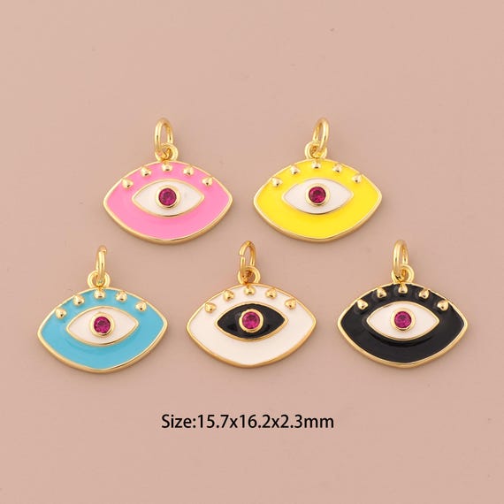 18K Gold Evil Eye Charms,Enamel Devil Eye Charms Pendants,Eye Charm for DIY Jewelry Making Supply