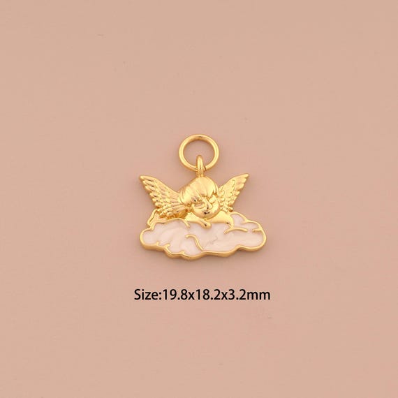 18K Gold Enamel Baby Angel Charms,Cupid Charms Pendants,Cloud Charm for DIY Jewelry Making Supply