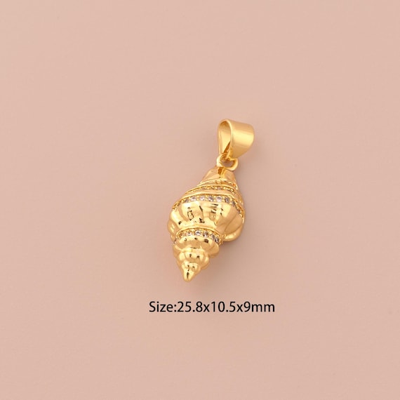 18K Gold Conch Charms,CZ Pave Conch Charms Pendants,Conch Charm for DIY Jewelry Making Supply