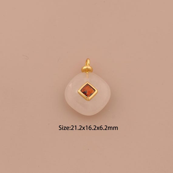 18K Gold Energy Stone Charms,Natural Stone Charms Pendants,White Agate Charm for DIY Jewelry Making Supply