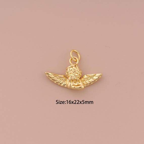 18K Gold Angel Charms,Minimalist Charms Pendants,Angel Charm for DIY Jewelry Making Supply