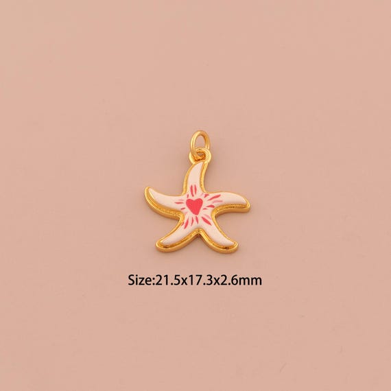 18K Gold Starfish Charms,Enamel Heart Charms Pendants,Starfish Charm for DIY Jewelry Making Supply