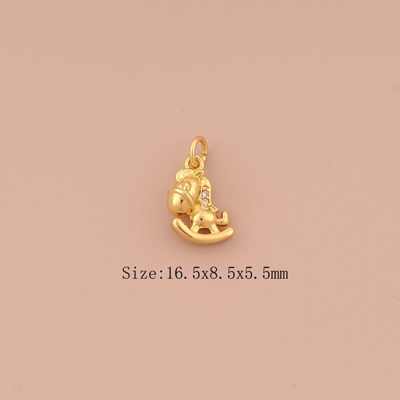 18K Gold Rocking Horse Charms,CZ Pave Animal Charms Pendants,Rocking Horse Charm for DIY Jewelry Making Supply