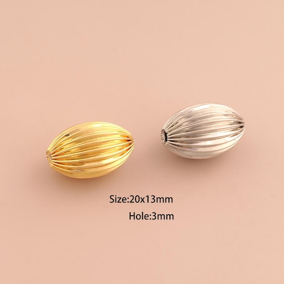 18K Gold Corrugated Rice Spacer Bead,Tube Bead,Corrugated Bead for DIY Jewelry Making Supply