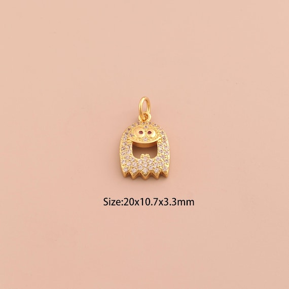 18K Gold Ghost Charms,CZ Pave Halloween Charms Pendants,Ghost Charm for DIY Jewelry Making Supply
