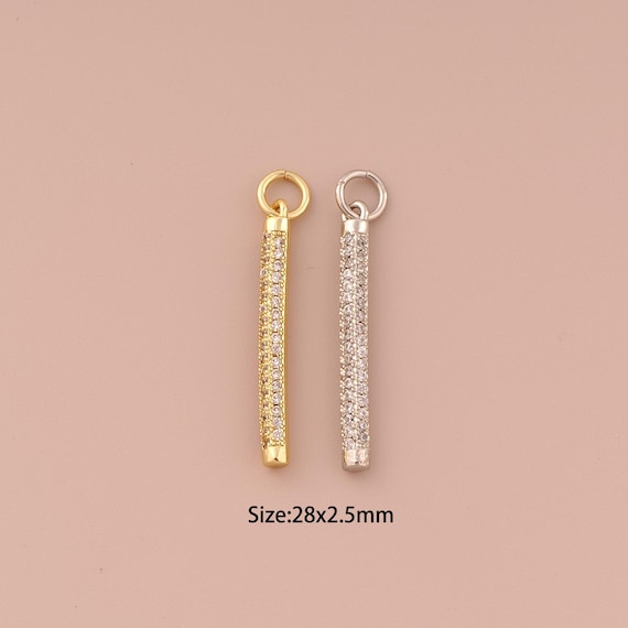 18K Gold Stick Charms,CZ Pave Minimalist Charms Pendants,Stick Charm for DIY Jewelry Making Supply