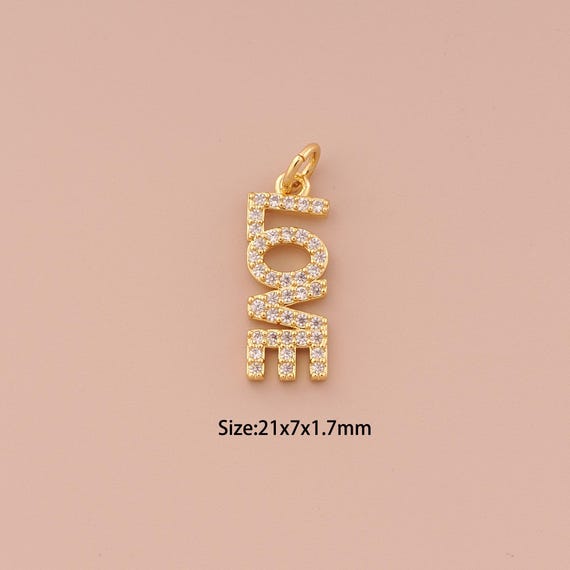 18K Gold LOVE Charms,CZ Pave Minimalist Charms Pendants,Letter Charm for DIY Jewelry Making Supply