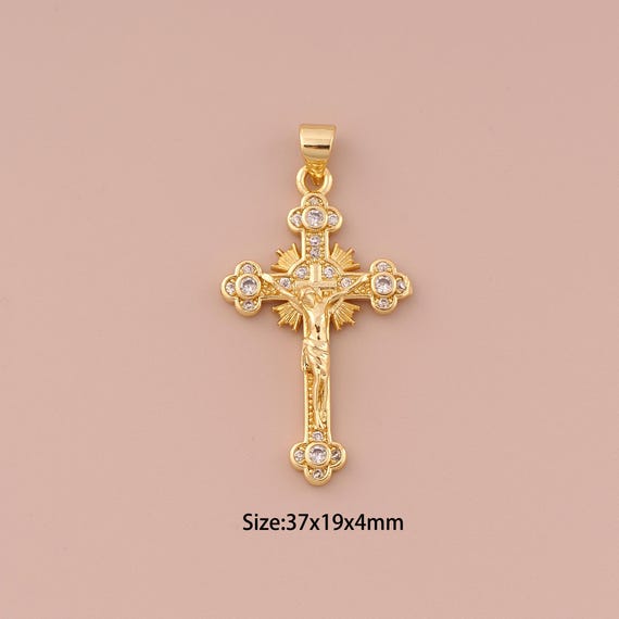 18K Gold Cross Charms,CZ Pave Minimalist Charms Pendants,Victim Charm for DIY Jewelry Making Supply