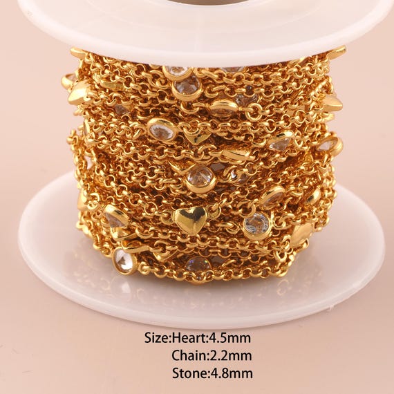 3.28 Feet 18K Gold Heart Chain,Special Chain,Semi-Finished Chain for DIY Jewelry Making Supply