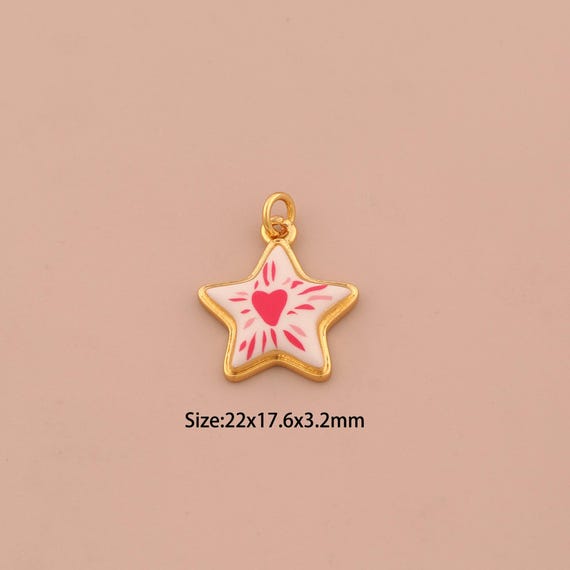 18K Gold Star Charms,Enamel Heart Charms Pendants,Starburst Charm for DIY Jewelry Making Supply
