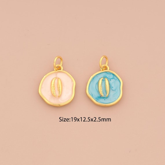 18K Gold Conch Charms,Enamel Round Charms Pendants,Conch Charm for DIY Jewelry Making Supply