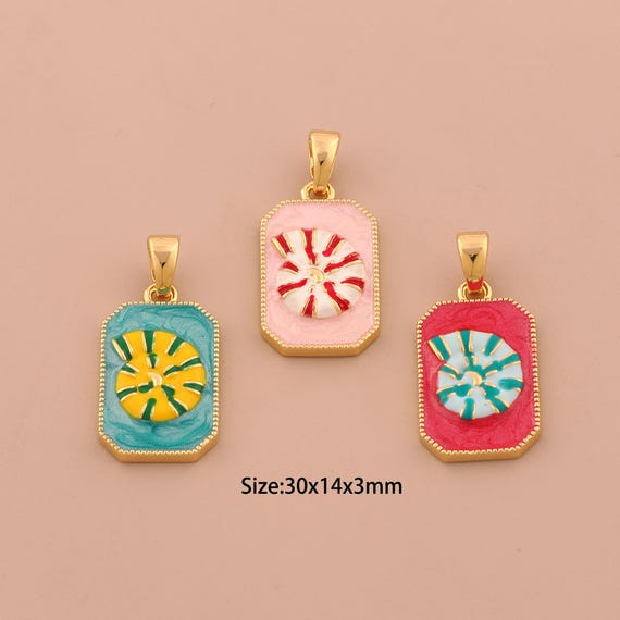 18K Gold Snail Shell Charms,Enamel Shell Charms Pendants,Square Charm for DIY Jewelry Making Supply