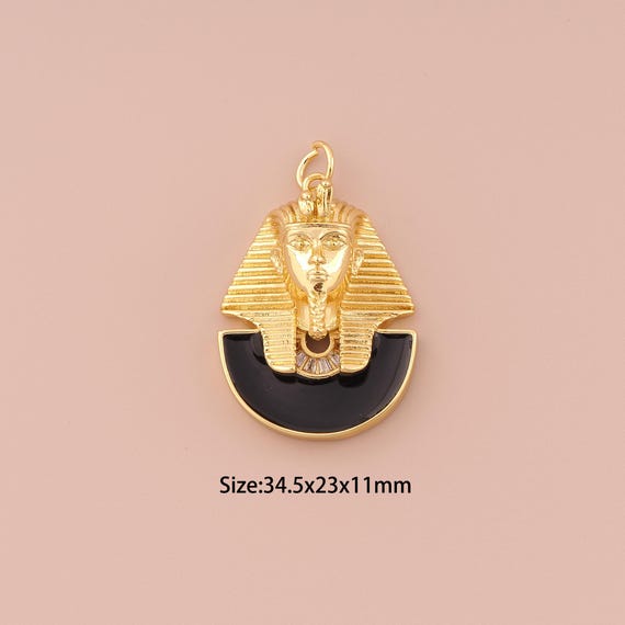 18K Gold Egyptian Pharaoh Charms,CZ Pave Minimalist Charms Pendants,Egyptian Pharaoh Charm for DIY Jewelry Making Supply