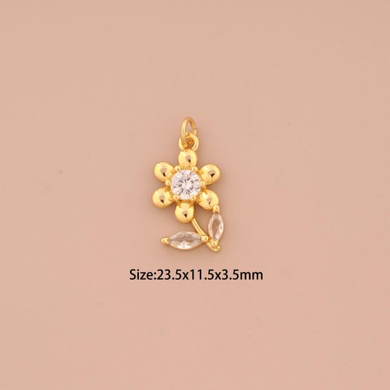 18K Gold Flower Charms,CZ Pave Flower Charms Pendants,Flower Charm for DIY Jewelry Making Supply