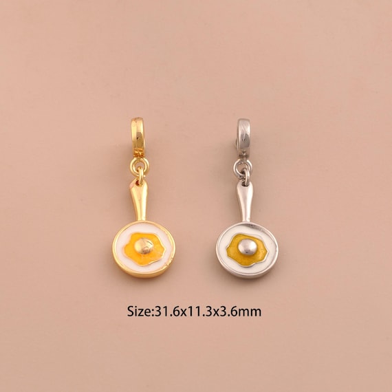 18K Gold Enamel Omelette Charms,Pan Charms Pendants,Omelette Charm for DIY Jewelry Making Supply