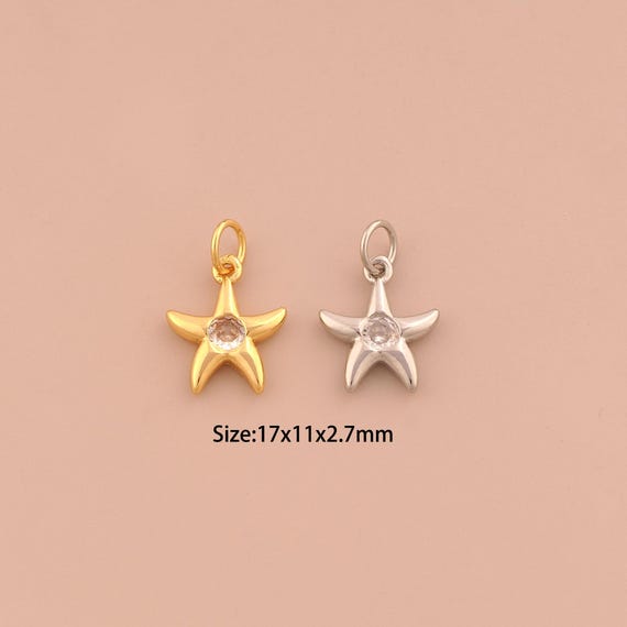 18K Gold Starfish Charms,CZ Pave Starfish Charms Pendants,Starfish Charm for DIY Jewelry Making Supply