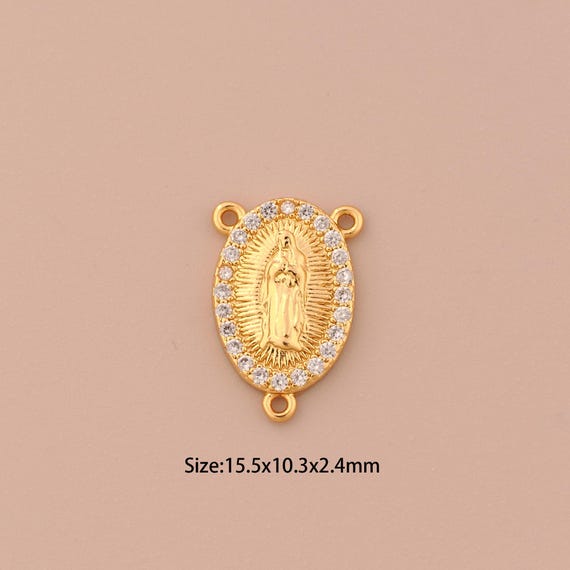 18K Gold Virgin Mary Charms,CZ Pave Religious Charms Pendants,Catholic Charm for DIY Jewelry Making Supply