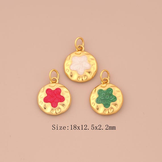 18K Gold Star Charms,Enamel Celestial Charms Pendants,Round Charm for DIY Jewelry Making Supply