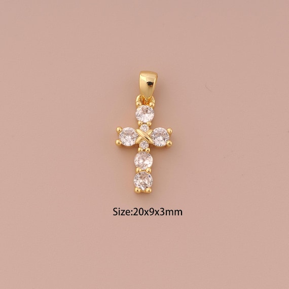 18K Gold Cross Charms,CZ Pave Minimalist Charms Pendants,Christian Charm for DIY Jewelry Making Supply