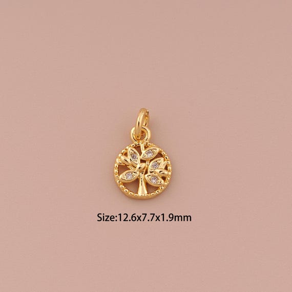 5 pcs 18K Gold Tree of Life Charms,CZ Pave Minimalist Charms Pendants,Tree of Life Charm for DIY Jewelry Making Supply