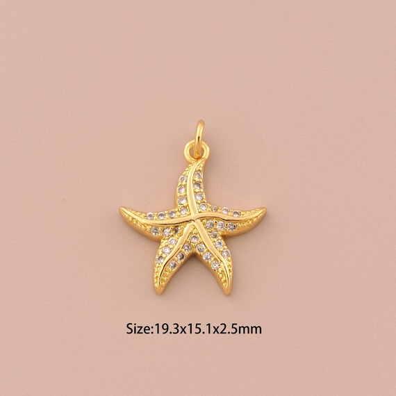 18K Gold Starfish Charms,CZ Pave Marine Life Charms Pendants,Starfish Charm for DIY Jewelry Making Supply
