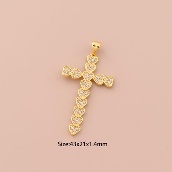 18K Gold Cross Charms,CZ Pave Religious Charms Pendants,Heart Charm for DIY Jewelry Making Supply