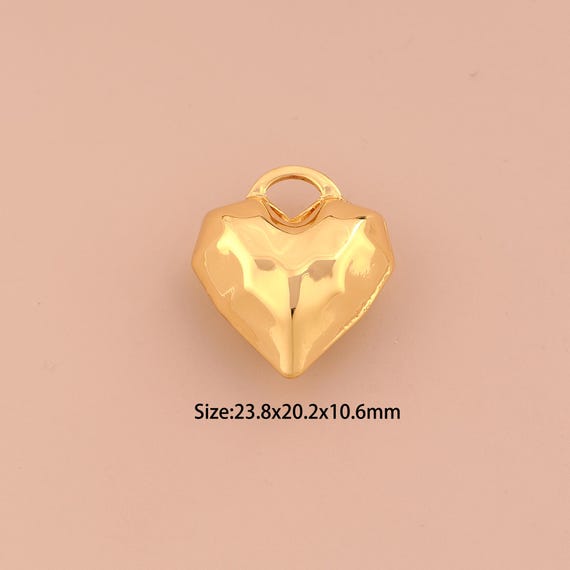 18K Gold Puffed Heart Charms,Love Charms Pendants,Heart Charm for DIY Jewelry Making Supply