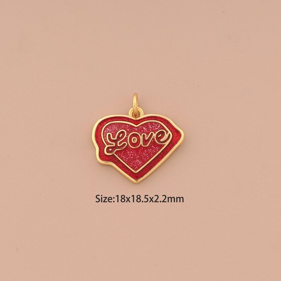 18K Gold Heart Charms,Love Charms Pendants,Enamel Letter Charm for DIY Jewelry Making Supply