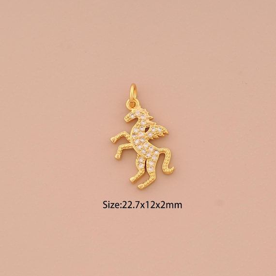 18K Gold Pegasus Charms,CZ Pave Pegasus Charms Pendants,Pegasus Charm for DIY Jewelry Making Supply
