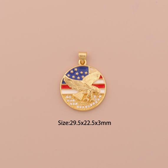 18K Gold Flag Charms,CZ Pave Minimalist Charms Pendants,Enamel Eagle Charm for DIY Jewelry Making Supply