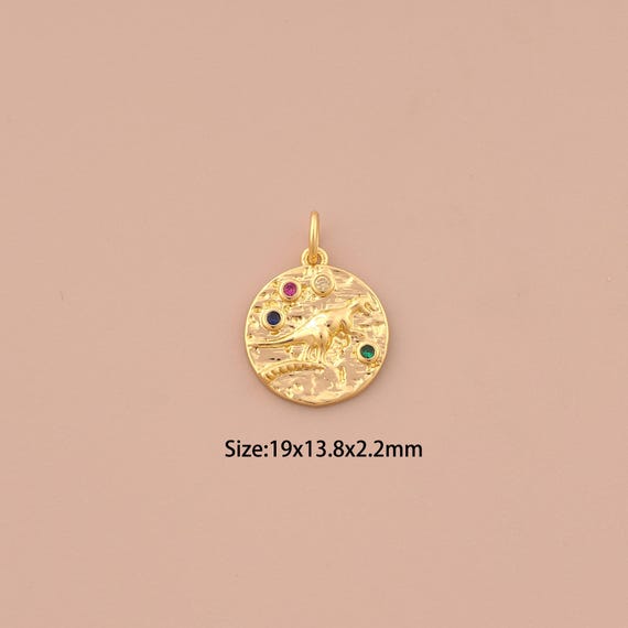 18K Gold Animal Charms,CZ Pave Round Charms Pendants,Animal Charm for DIY Jewelry Making Supply