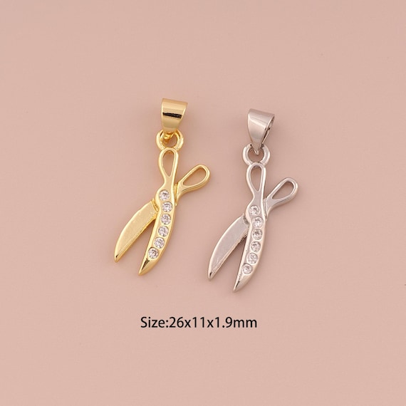 18K Gold Scissors Charms,CZ Pave Minimalist Charms Pendants,Scissors Charm for DIY Jewelry Making Supply
